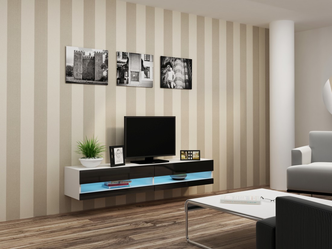 TV stolík VIGO NEW 140 (biela/čierny lesk)
