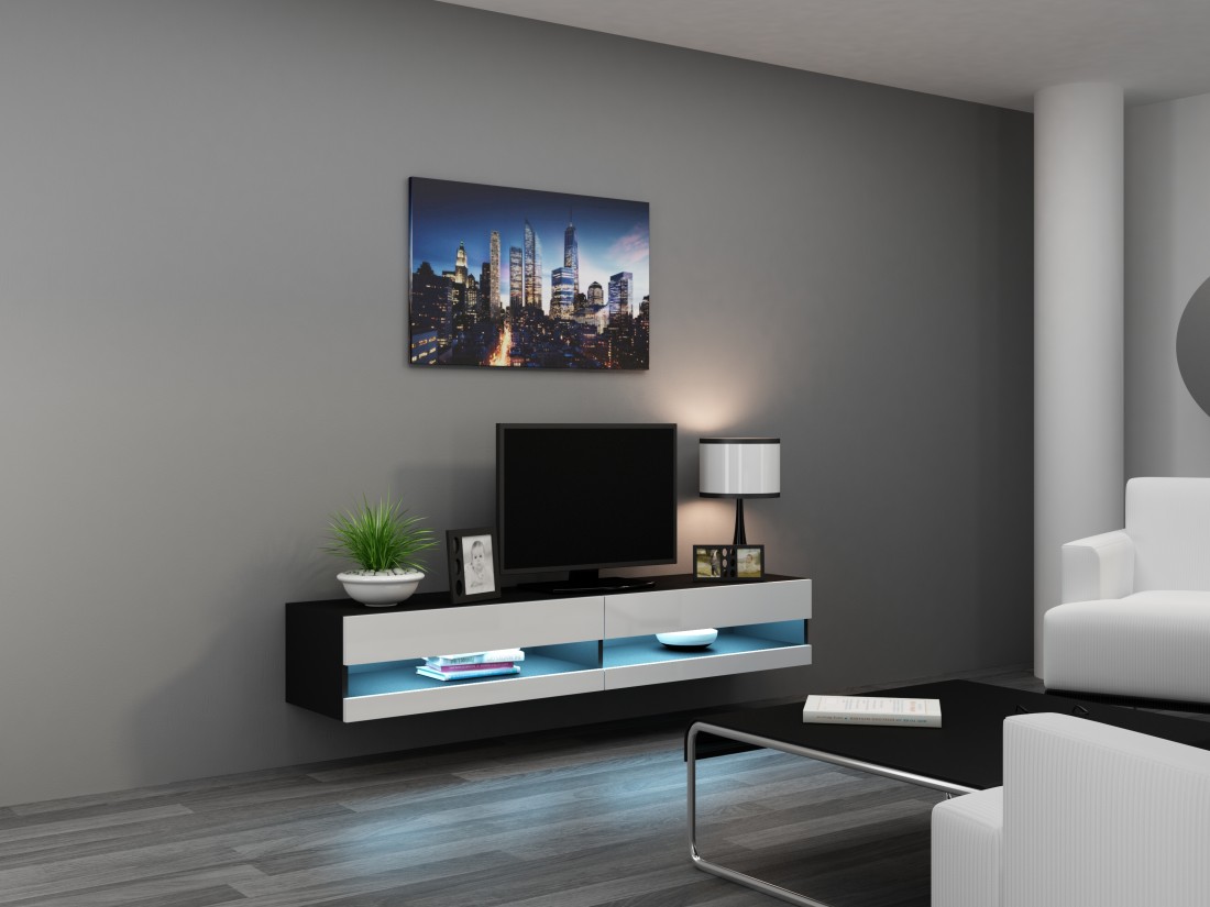 TV stolík VIGO NEW 140 (čierna/biely lesk)