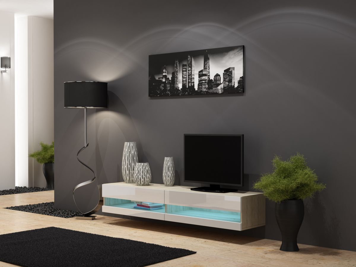 TV stolík VIGO NEW 140 (dub sonoma/biely lesk)