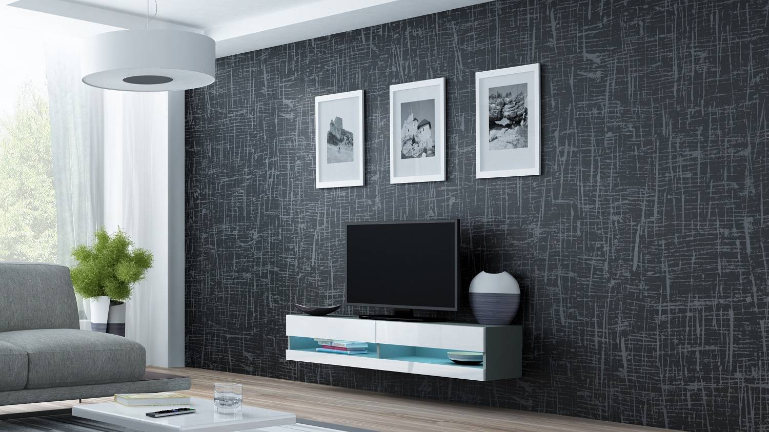 TV stolík VIGO NEW 140 (biela/sivý lesk)
